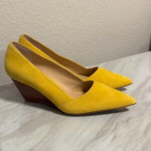 Franco Sarto Suede Wedge Wood Heel Pumps, size 7.5, Yellow
